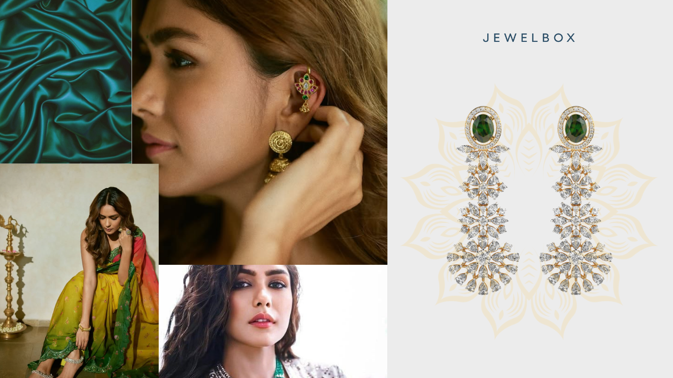 The Deep Festive Green Of Mrunal Thakur’s Ganesh Chaturthi Jewellery  Look: Anum Cara Green Stone Diamond Earrings