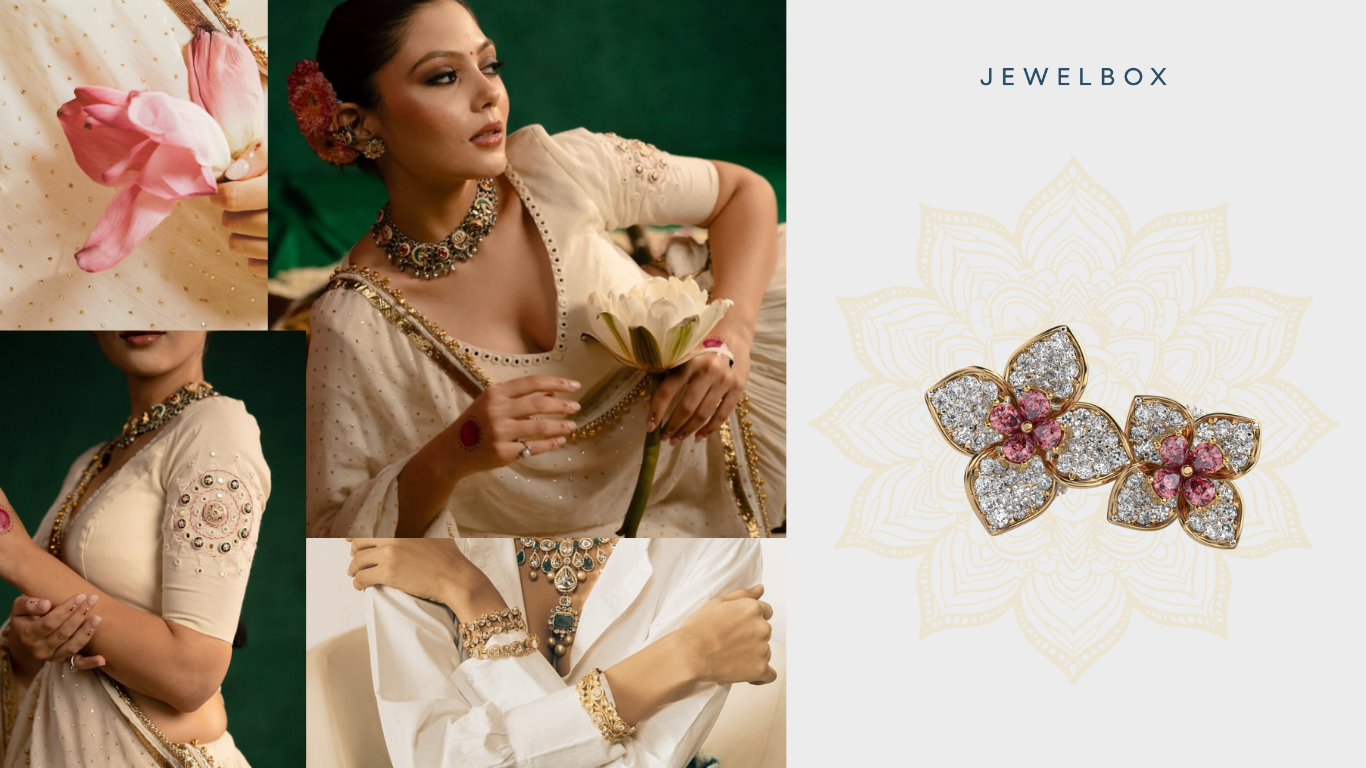 Navratri day 6 With Bollywood-inspired Fuchisia Gemstone Ring: Gulmohar Flower Diamond Cocktail Ring