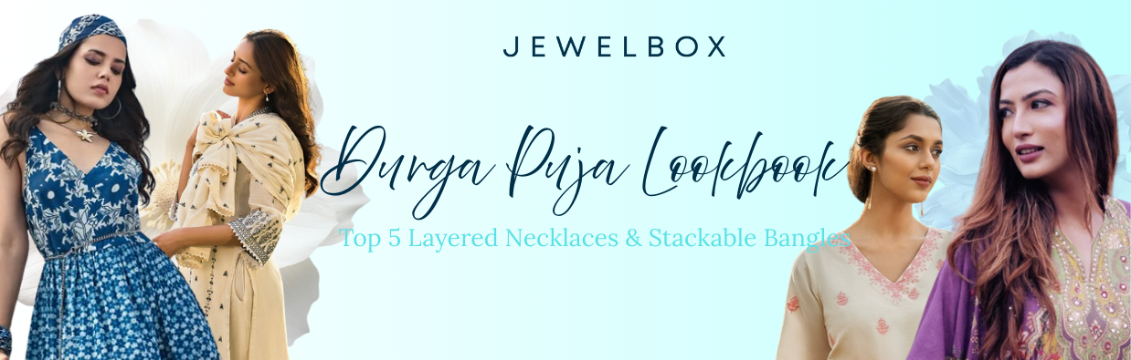 Best Durga Puja Lookbook with Top 5 Layered Necklaces & Stackable Bangles 12 Layered Necklaces