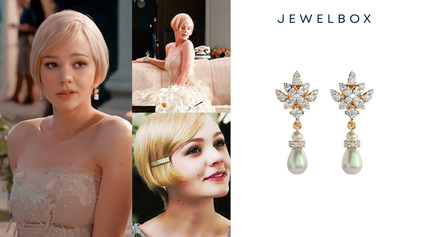 Daisy's Earrings from The Great Gatsby: Starry Diamond-Encrusted Pearl Drop Earrings