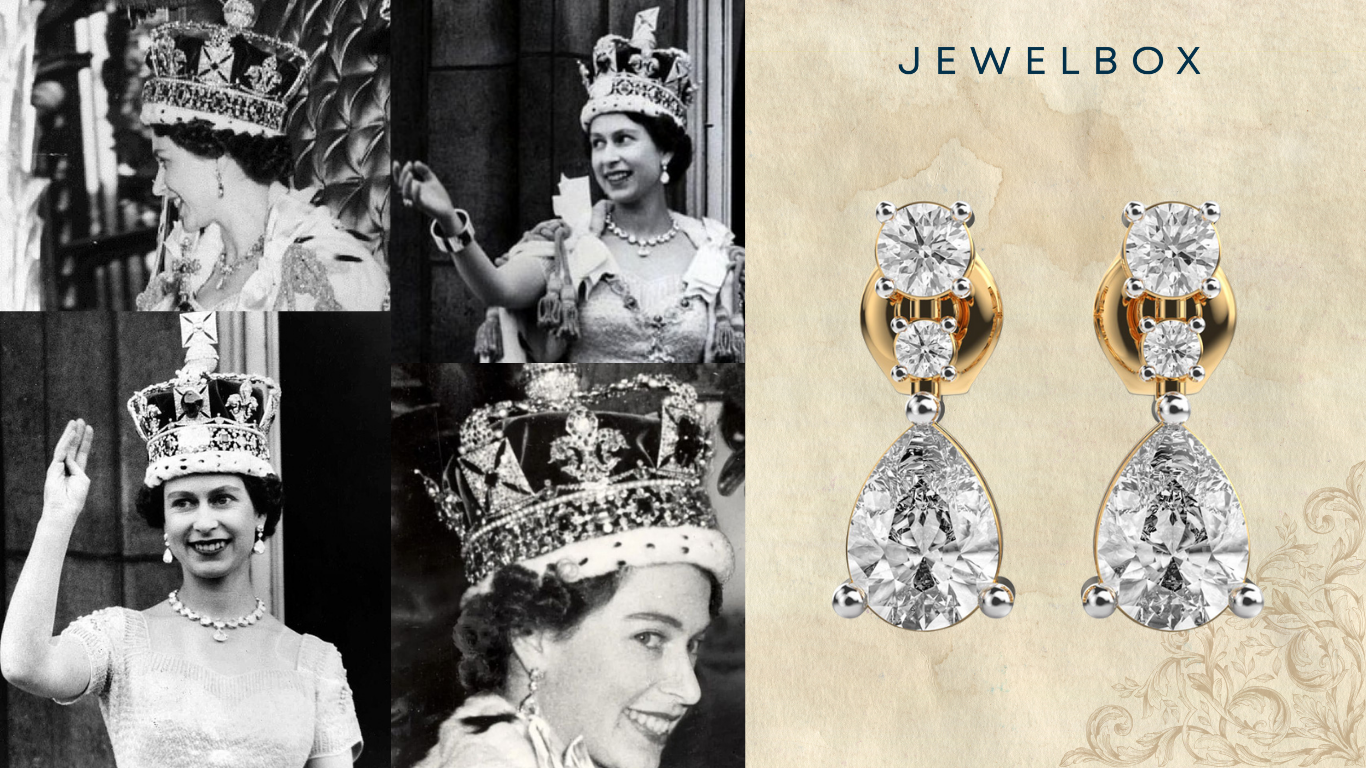 Top 4 Royal Wedding Jewellery Inspired by the Women Monarchs 5 Inverted Peony Pear Cut Diamond Earrings: Queen Elizabeth II, Who Wore History