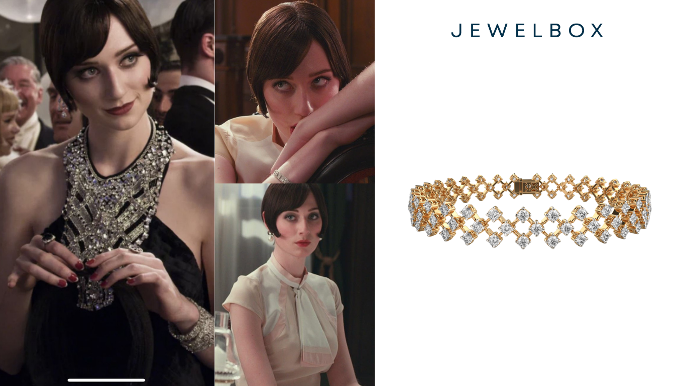 Bracelet on Jordan Baker's Hand from The Great Gatsby: Clustered Diamond Mesh Wide Bracelet