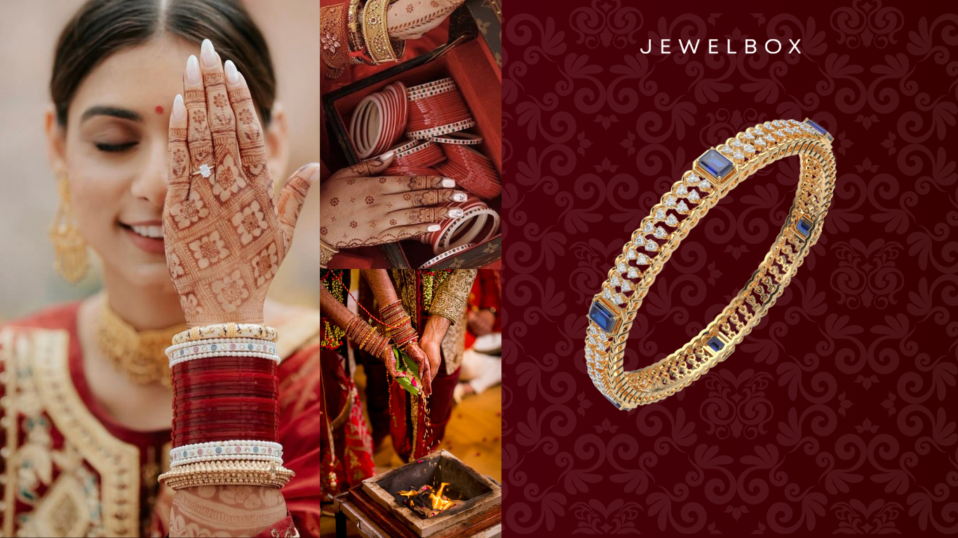 Weddings All Over India, Bangles of North Indian Brides: Diamond Kankan Bangle with Blue Stones