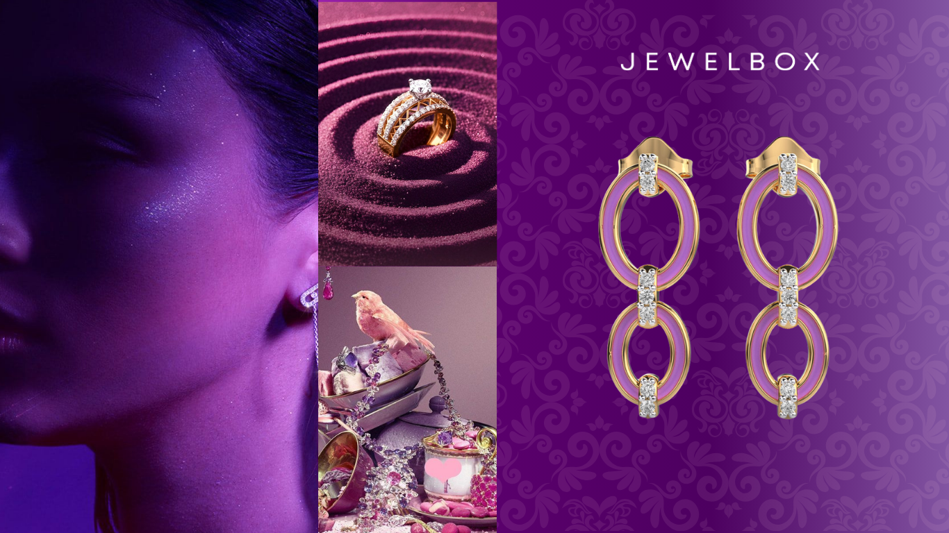 A Touch of Whimsy in Colourful Enamel Jewellery: Purple Enamelled Diamond Hoop Earrings