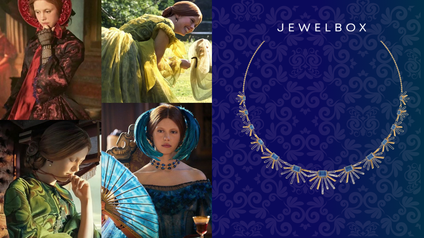 Inspired by Mia Goth’s Scarab Necklace as Elizabeth Lavenza in Frankenstein: Mystic Fire Blue Stone Diamond Necklace