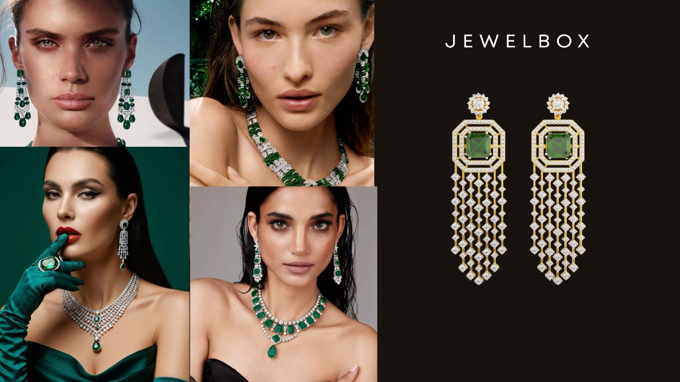 A Green Jewel Across Empires: Shimmering, Glorious Green Cascade Diamond Earrings