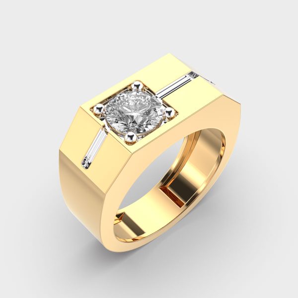 Chunky Crest Round Diamond Band Ring For Men