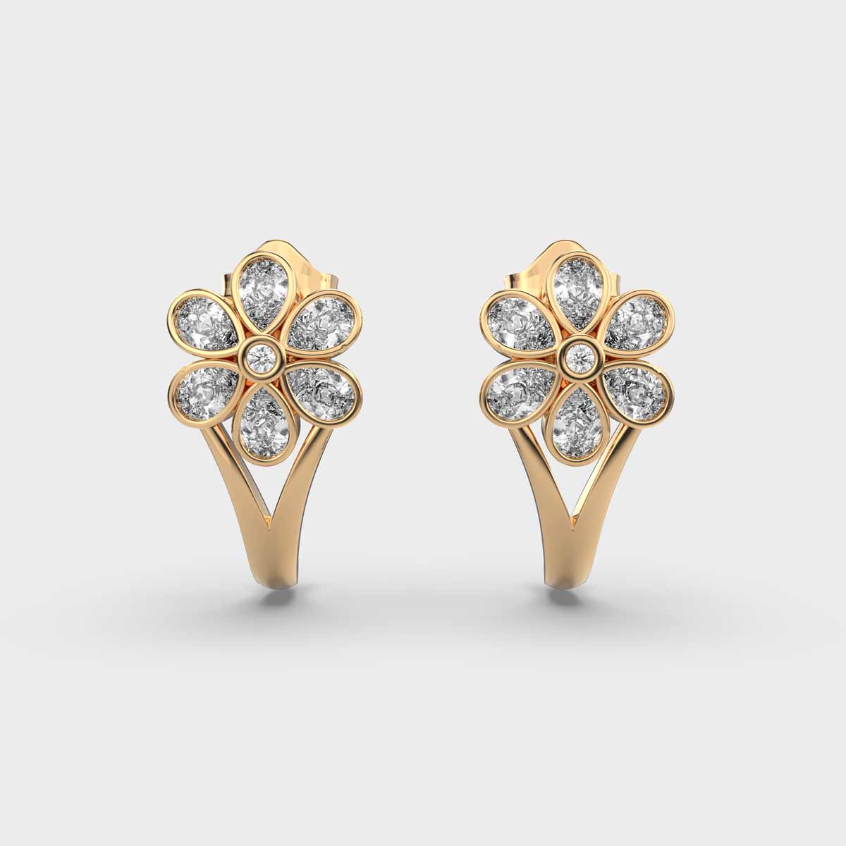 Merry Minimal Floral Diamond Encrusted Hoop Studs
